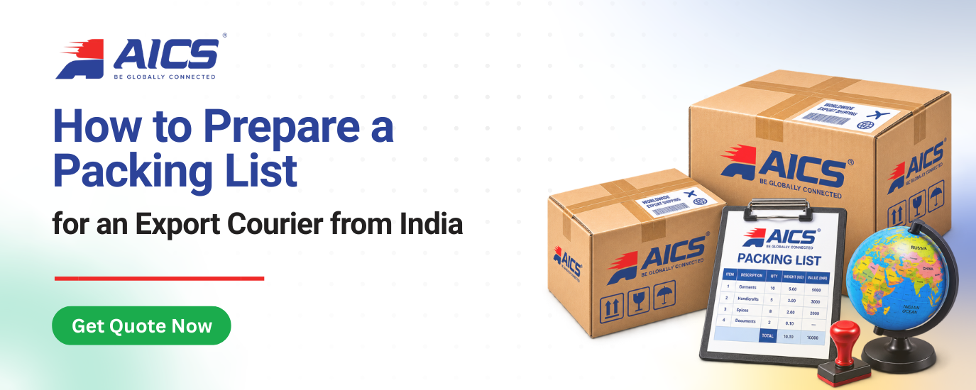 packing list for export courier India